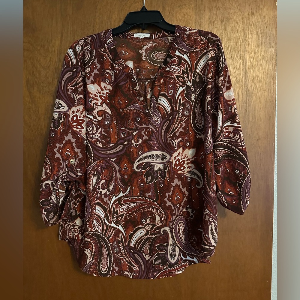 Maurices Paisley Blouse - Burgundy and Cream